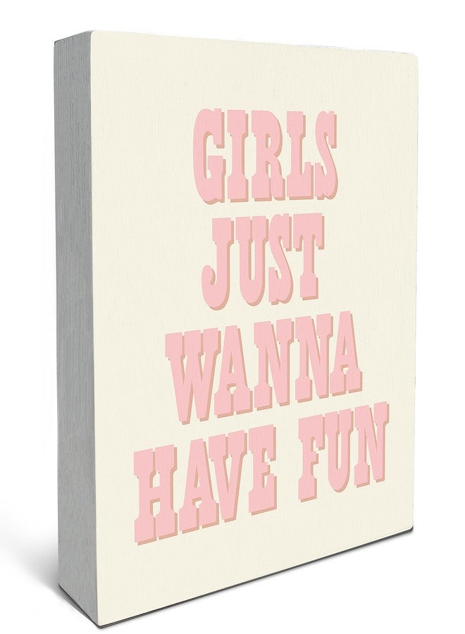 SRADMO Girls Just Wanna Have Fun Pink Wood Box Sign Desk Decor,Inspirational Preppy Wooden Block Box Sign Decoration for Girls Room Dorm Shelf Table Decor - Image 1